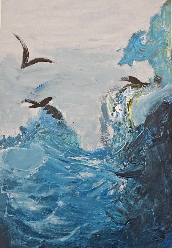 Seabirds at the Cliffs — acrylic