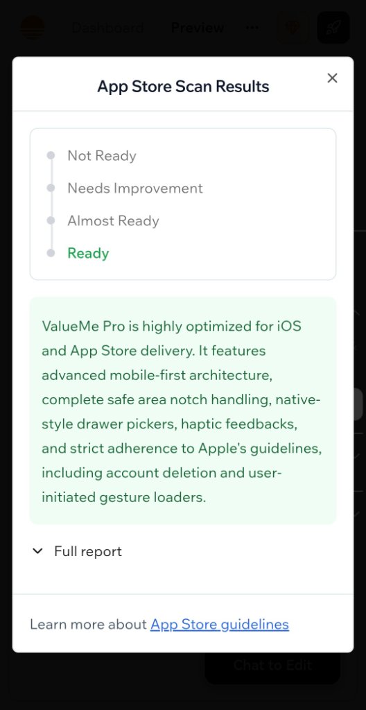 ValueMe Pro Gold+ App Store Scan — Ready